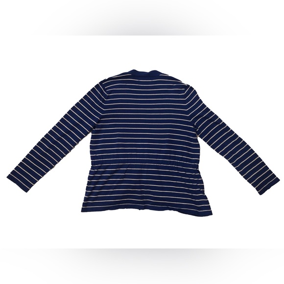 Jones New York Signature Women’s Petite Large Blue and White Cardigan With Sash - Picture 2 of 4